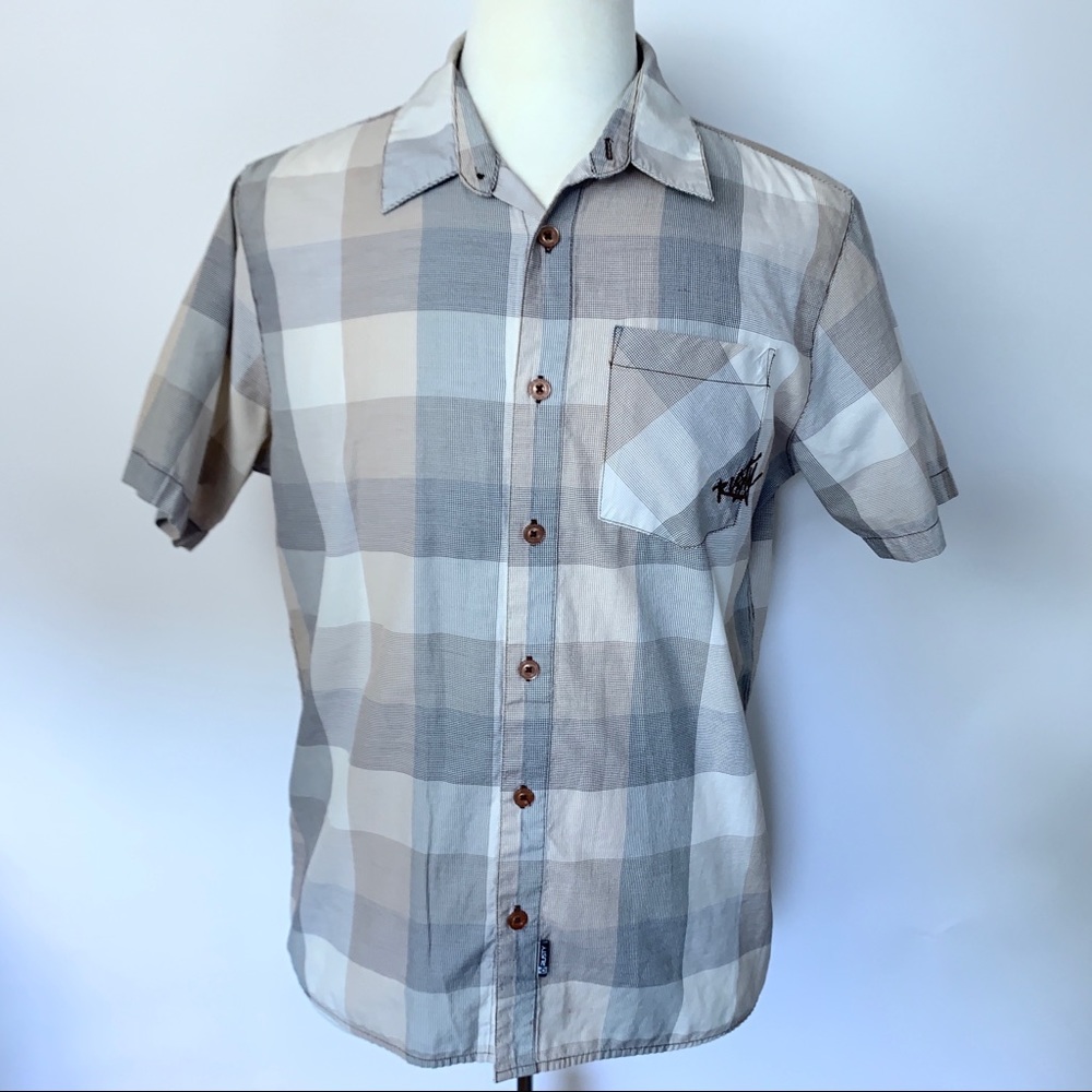 Rusty plaid Button Up Shirt Tan & Blue M